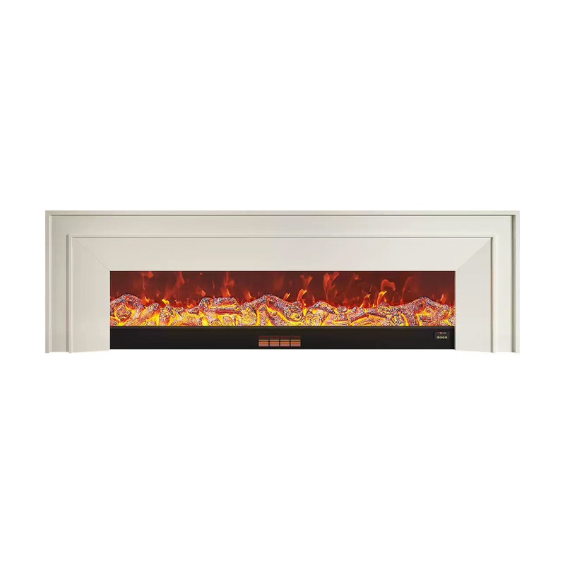 White Solid + Manufactured Wood Heating Freestanding TV Cabinet Fireplace, 23.62" H x 78.74" W x 12.6" D