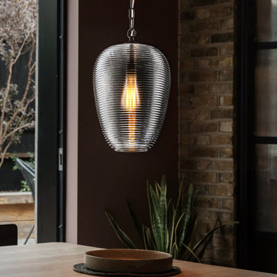 Glimmeri 1-Light Single Ribbed Clear Glass Pendant