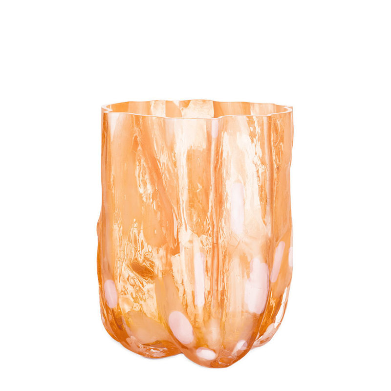 Crackle Glass Table Vase, Amber/Flamingo, 10.63" H x 7.87" W x 7.87" D