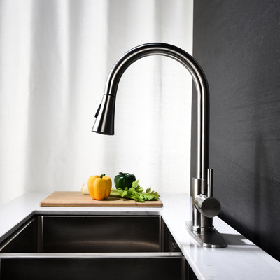 Kitchen Faucet With Pull Out Spray, Modern Design In Stainless Steel, Brushed Nickel Finish, Simple Installation Guide Nickel,
