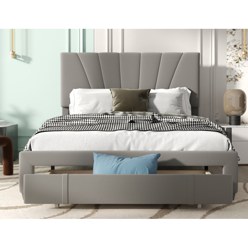 Lit plateforme tapissier avec rangement Johnita, gris