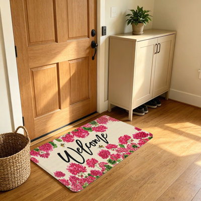 Pink Geranium Floral Garden Rectangle Mat, 20"x 32", Garden Patio Use