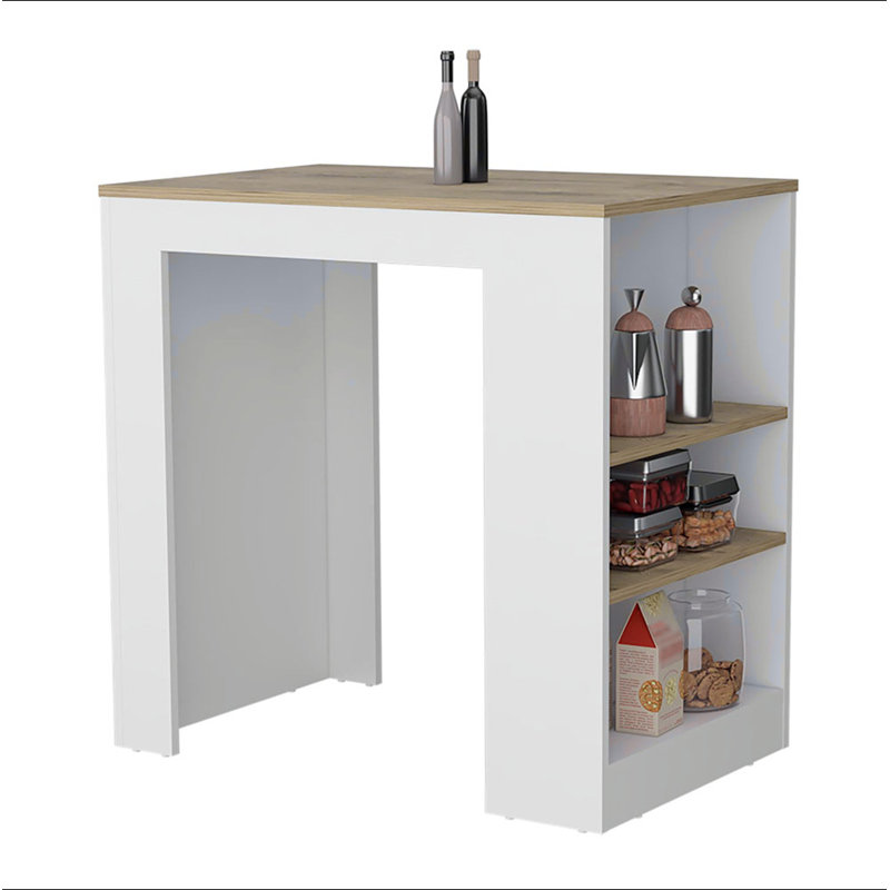 Portree Kitchen Island with 3-Side Shelves, White, White