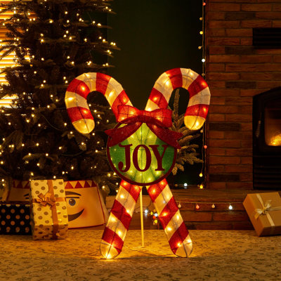 Décoration de Noël canne de Noël lumineuse 35,5 "avec 60 lumières DEL blanc chaud (KD)