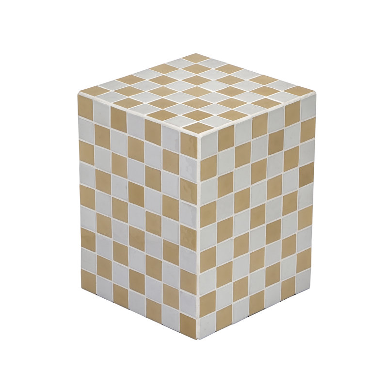 Callista 18" Modern Bohemian Ceramic Tiled Rectangle End Table, Khaki Yellow/Light Grey