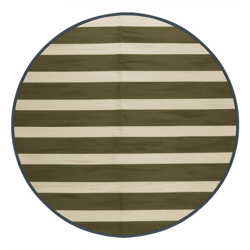 Tapis brun à rayures horizontales lavable à la machine, Rond 6 pi