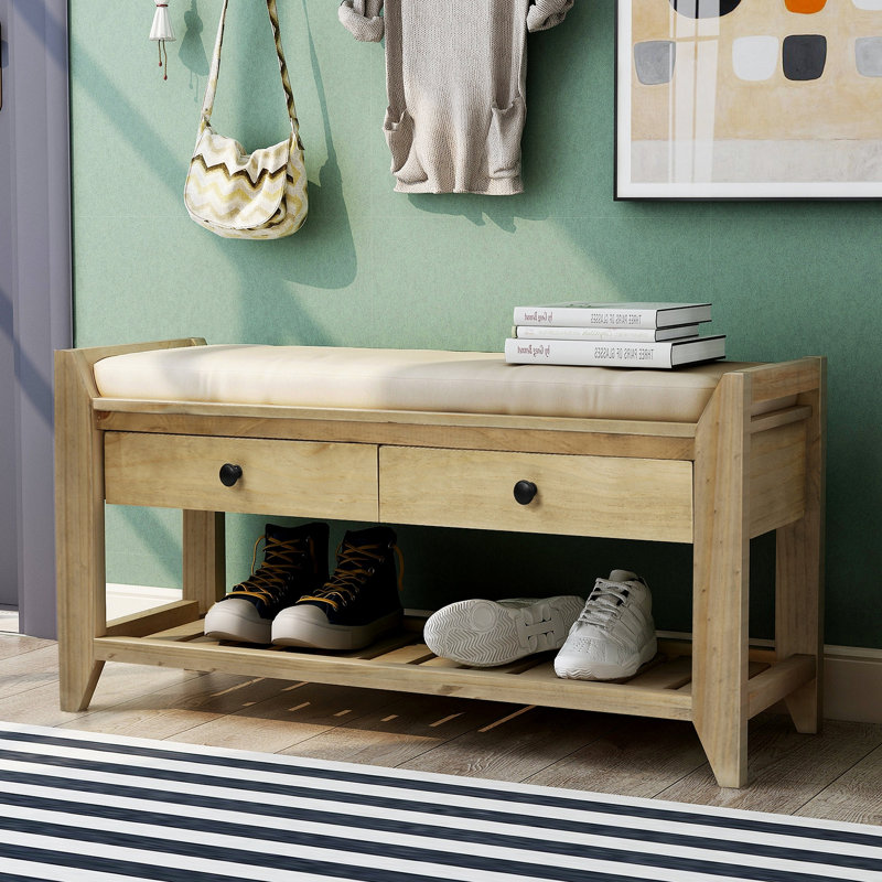 Range-chaussures avec siège rembourré et tiroirs, banc de rangement polyvalent pour hall d'entrée