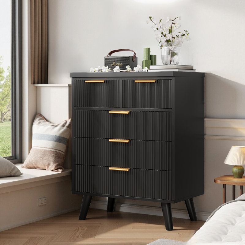 26 po 5 tiroirs, rayures verticales élégantes, pour le salon, la chambre à coucher, couleur noire