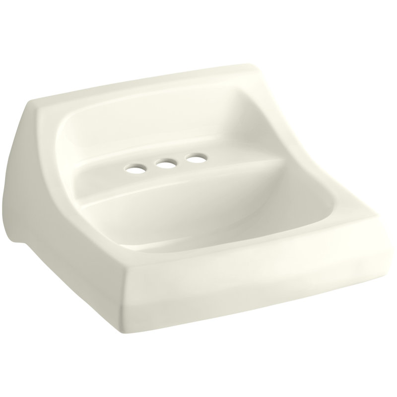 Kingston Vitreous China Rectangular Wall Mount Bathroom Sink with Overflow, Biscuit, 4"