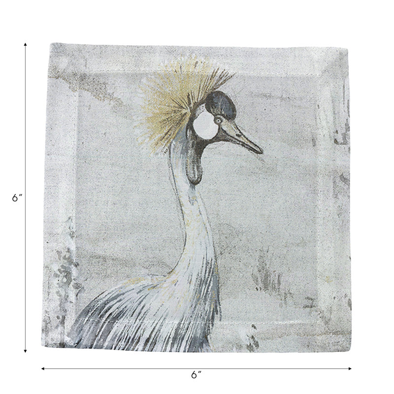 Crested Crane Cotton Sateen Cocktail Napkins, Silver Gold