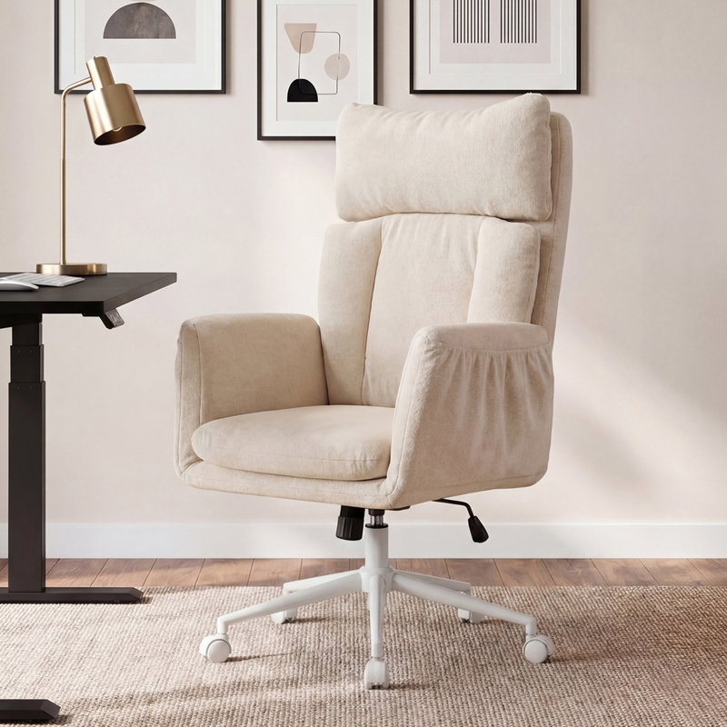 Fauteuil de direction à haut dossier avec accoudoirs, fauteuil de direction ergonomique pivotant à hauteur réglable avec dossier et poches latérales