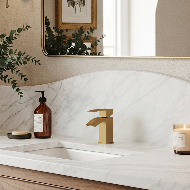 Waterfall Single Hole Bathroom Faucet, Single Handle Sink Faucet with Drain Assembly, Brushed Gold