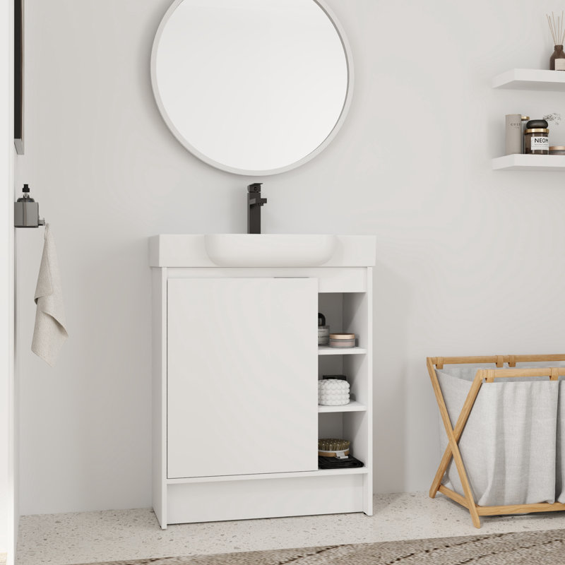 Meuble-lavabo simple 28 po avec comptoir en céramique 28 po, Blanc lustré