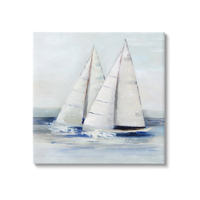 Au-401-Canvas " Sailboats Coastal Waves Splashing " by Sally Swatland Painting Print