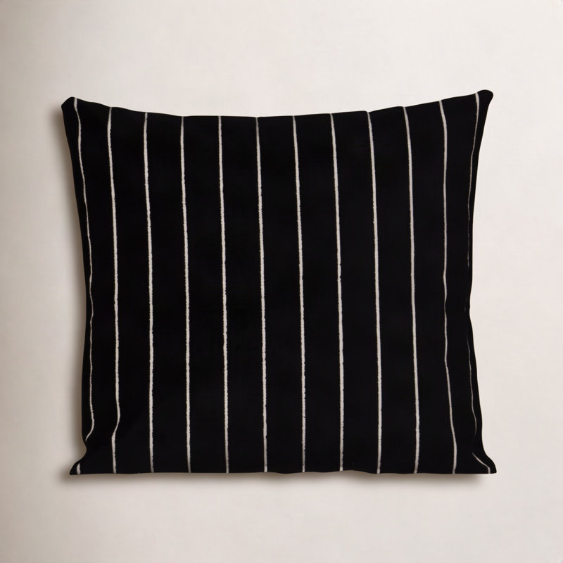 Maxton Striped Reversible Throw Pillow, Feather, Black, Square 17"
