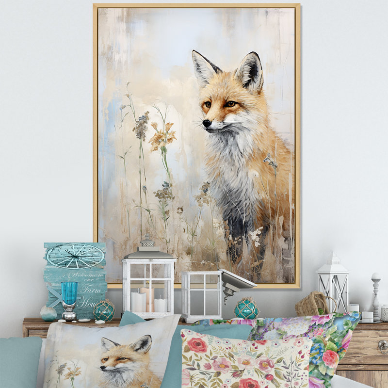 Portrait de renard minimalisme dans la forêt II sur toile, Cadre naturel flottant, H 44 po x l 34 po x P 1,5 po