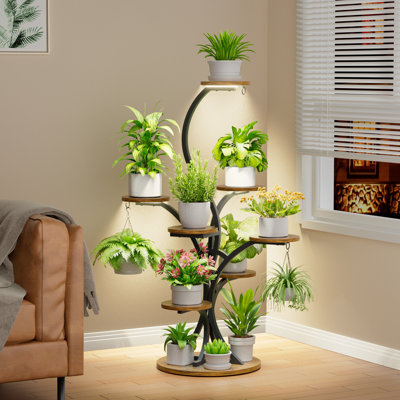 Plant Stand Indoor With Grow Lights - 8 Tiered Tree-Shaped 46.3" Tall Corner Plant Shelf by 17 Stories
