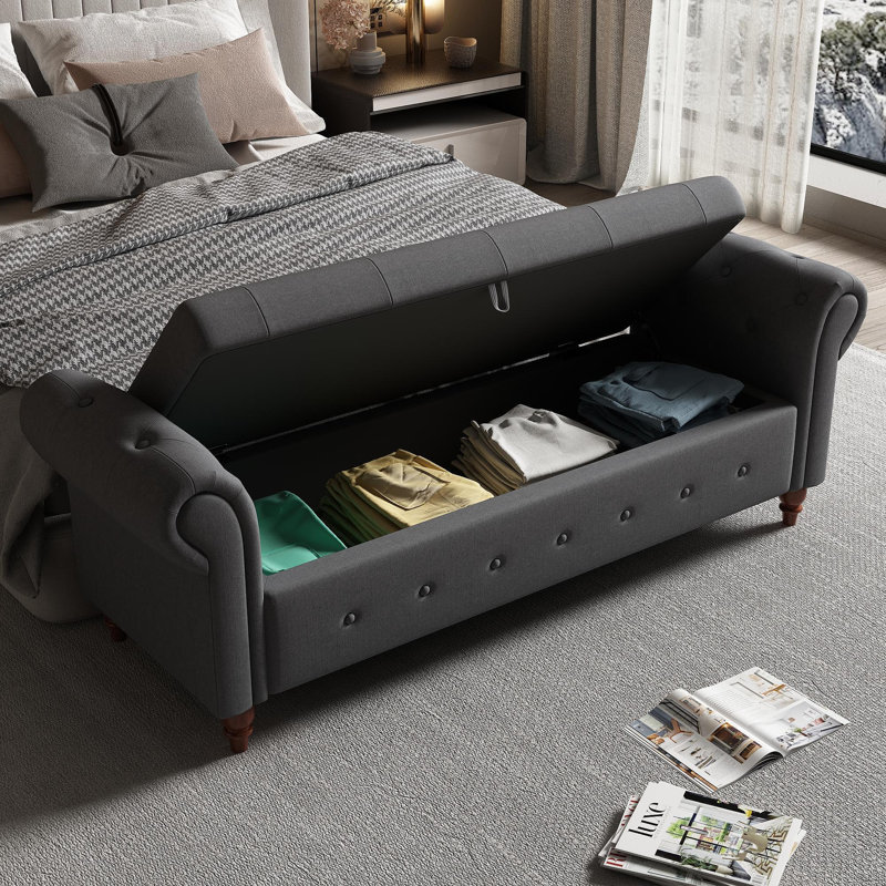 Banc de lit en tissu gris foncé, Gris foncé