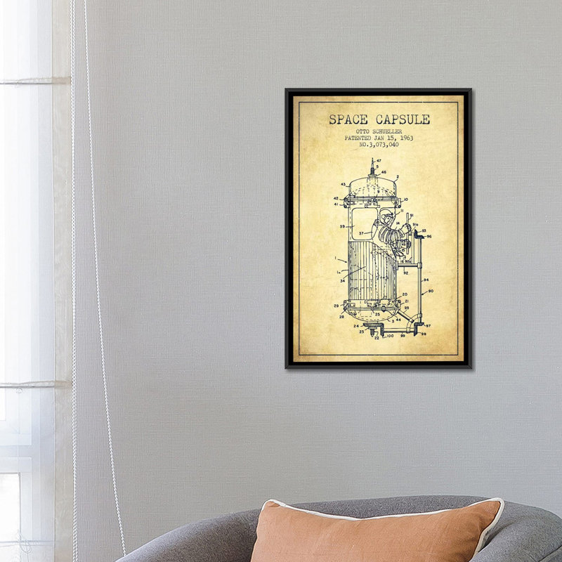 « otto schueller space capsule », reproduction d’impression sur toile beige, H 26 po x l 18 po x P 1,5 po, Pas de tapis