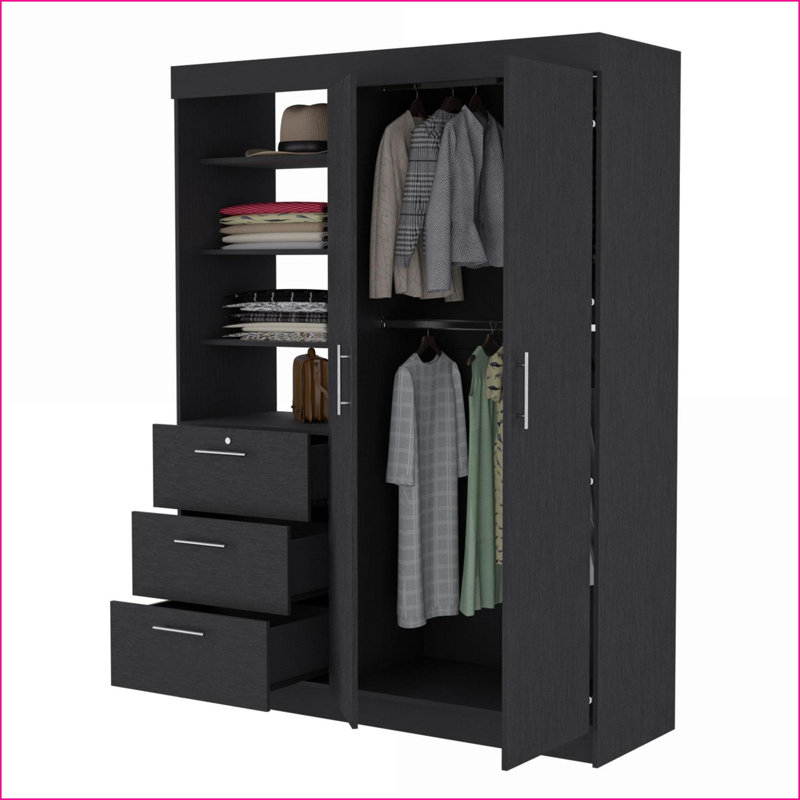 Armoire avec 3 tiroirs, tablette à 3 niveaux et amp; 2 portes | Panneau de particules | Noir