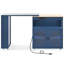 Îlot de cuisine bleu marine avec table extensible, lumières DEL, prises de courant, armoire de rangement, tablettes ouvertes et ports USB-1509391386