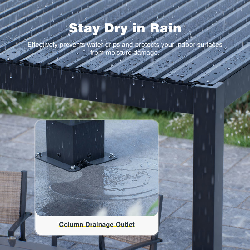 Metal Louvered Pergola with Adjustable Roof & Drainage System, All-Weather Patio Pergola for Garden, Deck, Gray, 10x10FT