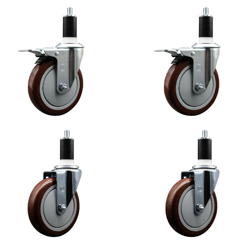 Ensemble de roulettes extensibles en poly pivotant de 5 pouces de 1 3/8 po et 2 freins à verrouillage total, Marron