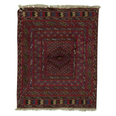 Tapis rouge / bleu noué à la main de haute qualité