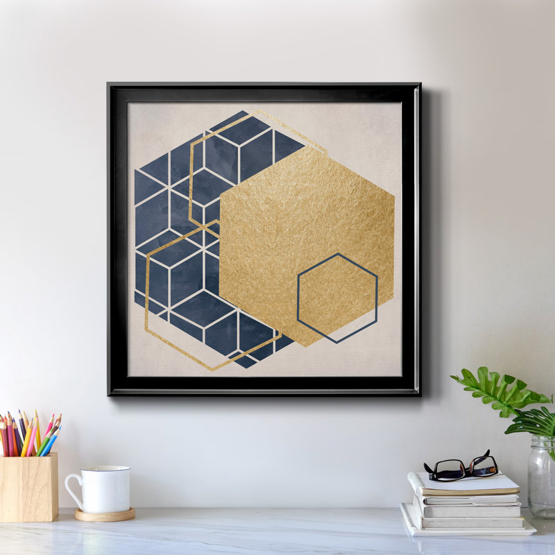 Geo I - Peinture sur toile encadrée, H 26,5 po x l 26,5 po x P 1,5 po, Cadre noir