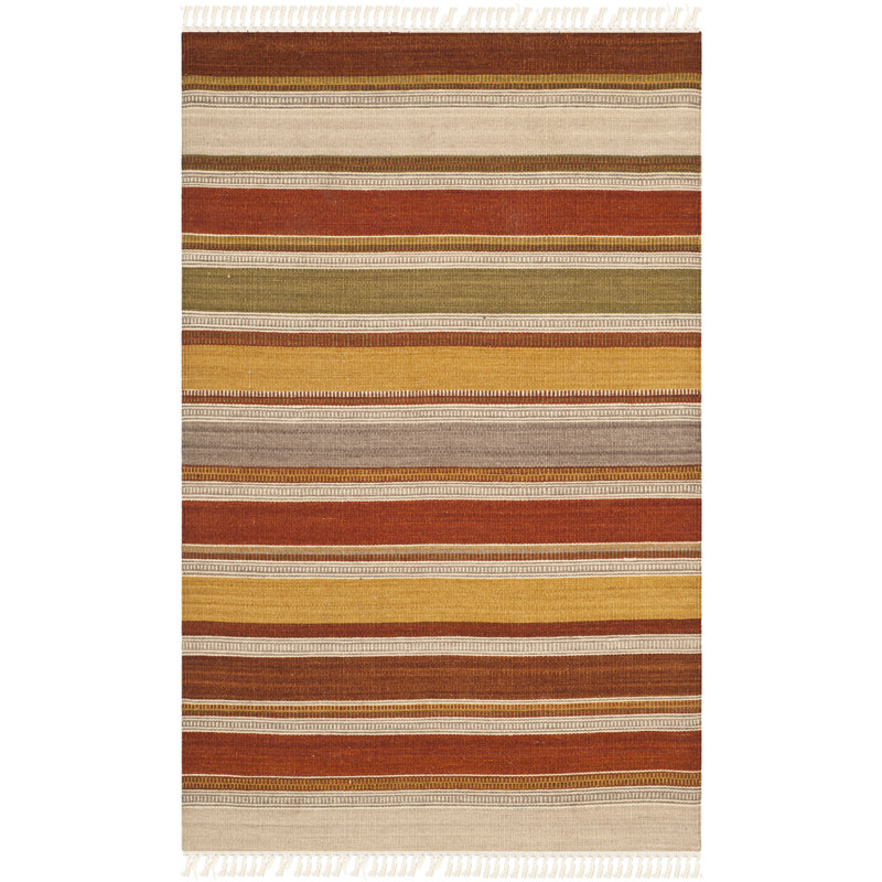 Tapis rayé intérieur / extérieur rayé tissé à la main Kilim, Rectangle 2 pi 6 po x 4 pi