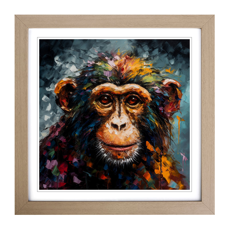 Monkey Palette Knife No.1 - Single Picture Frame Print on Wood, Oak