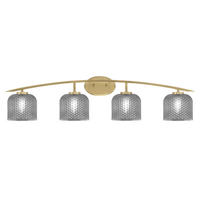 Kurve 4 Light Bath Bar Shown In New Age Brass Finish With 6" Textured Glass
