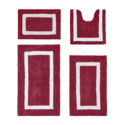 Arth Premium 100% Cotton 4 Piece Bath Rug Sets with Race Track Pattern, Machine Washable, Super Absorbent & Tufted Weave Reversible Bath Mat for Bathroom