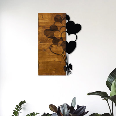 Stylish Decorative Wooden Wall Accessory, Walnut & Black, 15.4 x 22.8 inches | 50% Real Wood & 50% Metal, Thickness: 1.2 inches | Versatile Wall-Mountable Design, Unique Color Variations for Elegant Home Decor
