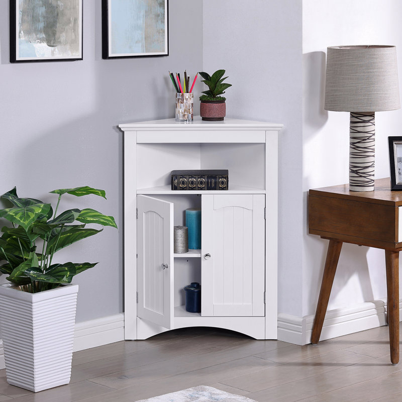 Storage Cabinet, Sideboard,Corner,Bathroom Floor Corner With Doors And Shelves, Kitchen, Living Room,Free Standing, White