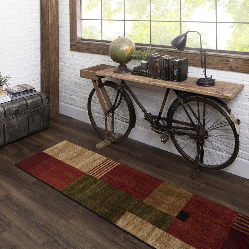 Beunka Tan/Red Modern Geometric Area Rug, Runner 2' x 5'
