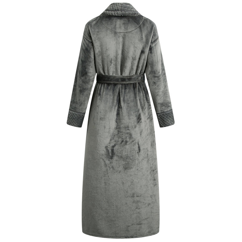 Alwyn Home Longue robe de chambre en molleton chaud et doux pour femme, M, Gris clair