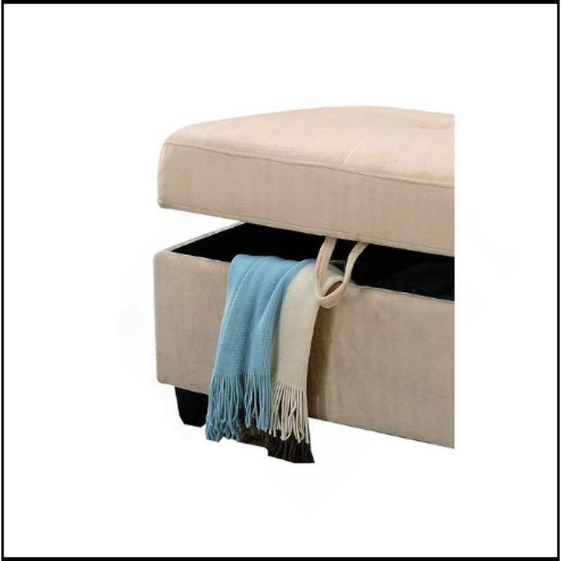 Repose-pieds élégant et fonctionnel en velours beige avec beaucoup de rangement et un design moderne