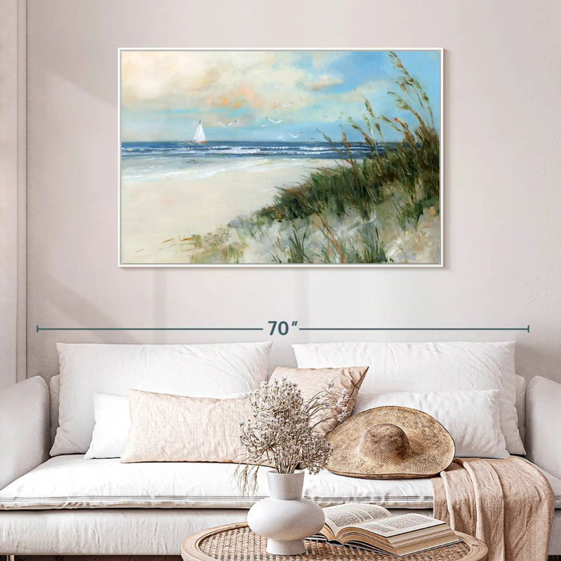 Oak Island Sunrise, 46 po x 31 po, Cadre flottant blanc