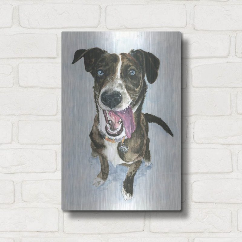  «Portrait souriant de chiots bringés» par Anika Goodhue, art mural en métal, 12 po x 16 po, H 16 po x l 12 po