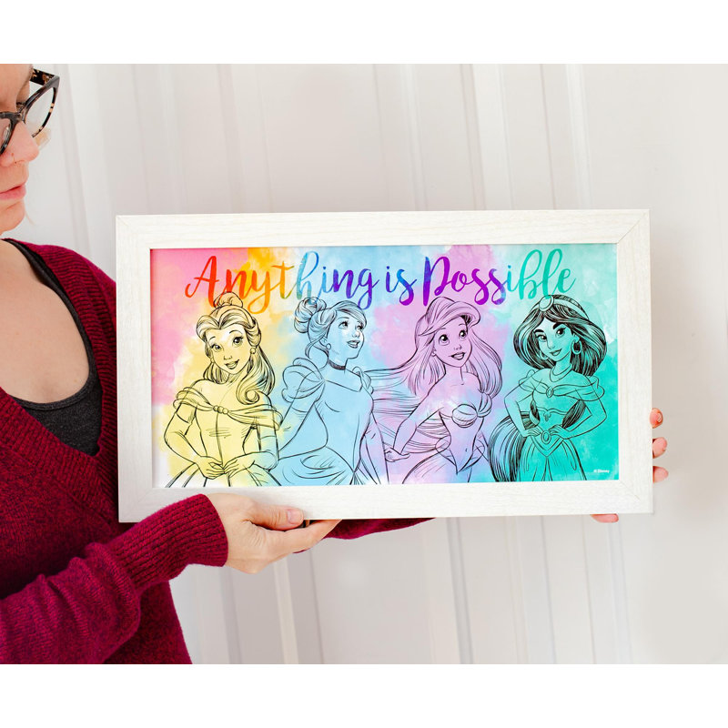 Art mural suspendu en bois Disney Princess "N'importe quoi est possible" | 10 x 18 pouces