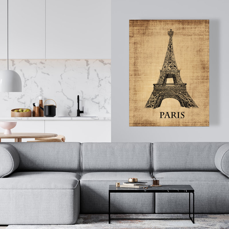 Eiffel Tower Illustration - Brown Canvas Home Decor Art