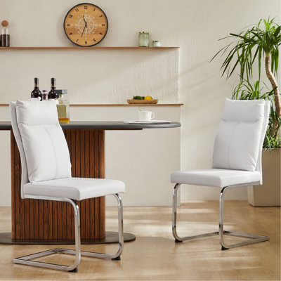 Ensemble de chaises de salle à manger (2 pièces) Chaise de salle à manger moderne en similicuir à coussin souple avec dossier à coussin souple et pieds galvanisés