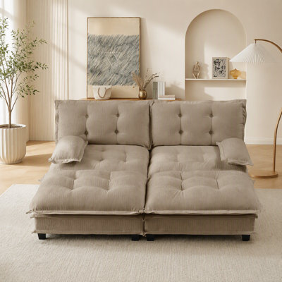 77" Modern Sofa Modular Sectional Cloud Couch with 2 Ottoman, 2-Seat Chenille Deep Seat Sofa with Comfy Lattice Decored Seat Cushion, Sleeper Sofa Be