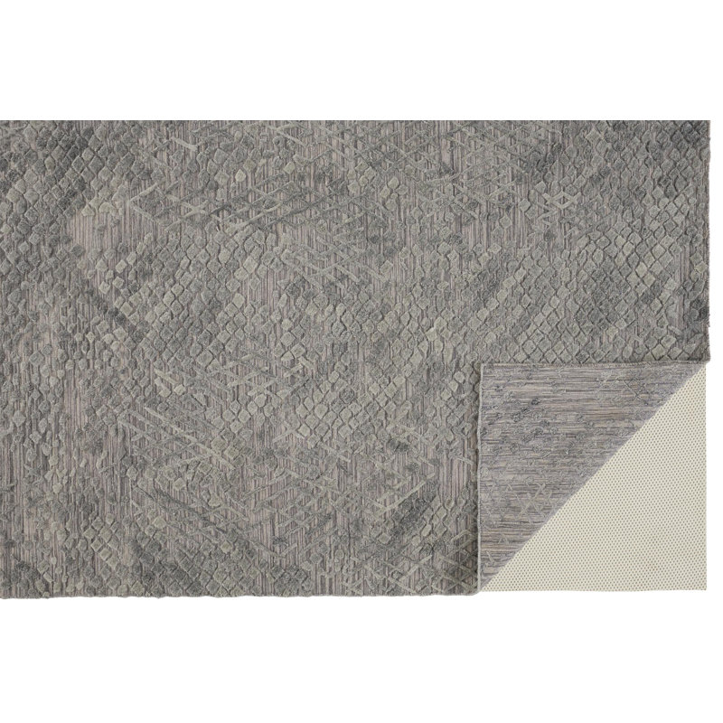 Abstract Hand Loomed Viscose Area Rug in Gray, Rectangle 2' x 3'