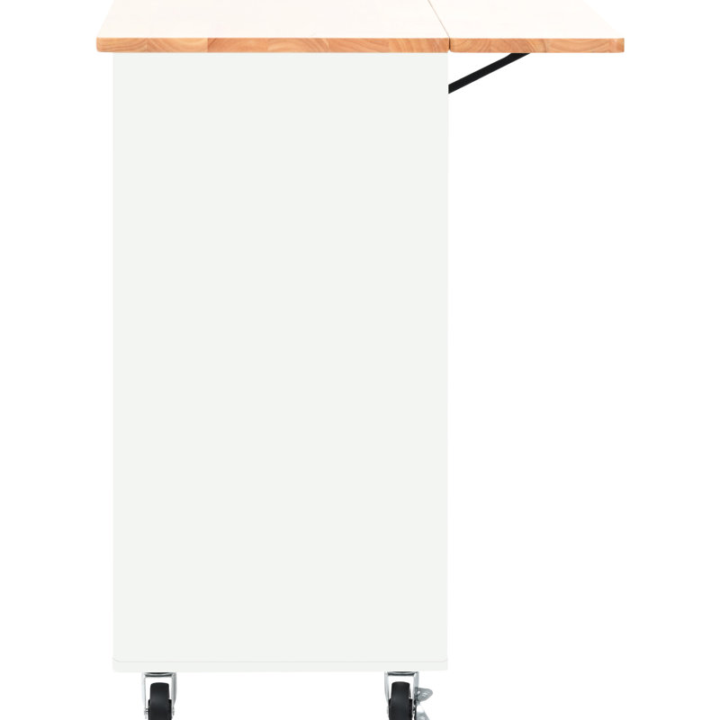Îlot de cuisine roulant avec DEL, abattant, 2 portes en verre cannelé, 1 porte d'armoire rabattable, tablette réglable, tiroirs (blanc coulissant (grand) (