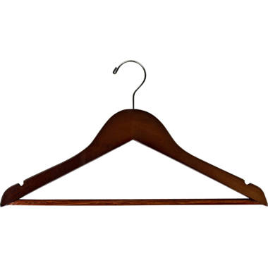 Large Natural Wood Suit Hanger  Notched, Chrome Hook & Pants Bar