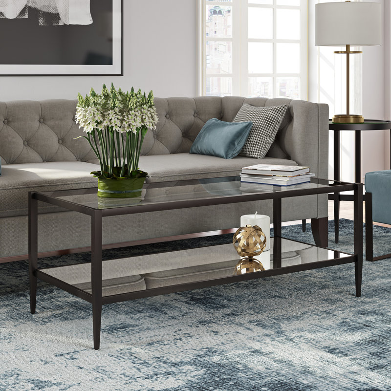Hera Four Leg Coffee Table with Storage, Blackened Bronze