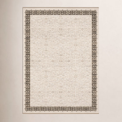 Kuester Global Bordered Beige/ Brown Wool Blend Area Rug