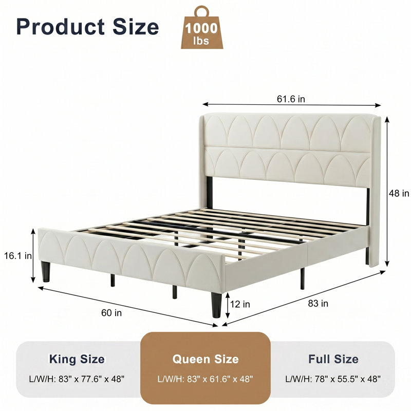 Lit tapissier Modern Modern, Cream, Queen